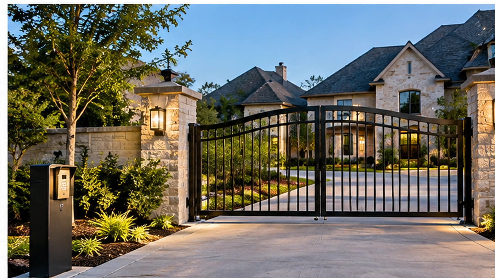 Residential automatic gate with access control equipment at a Frisco property