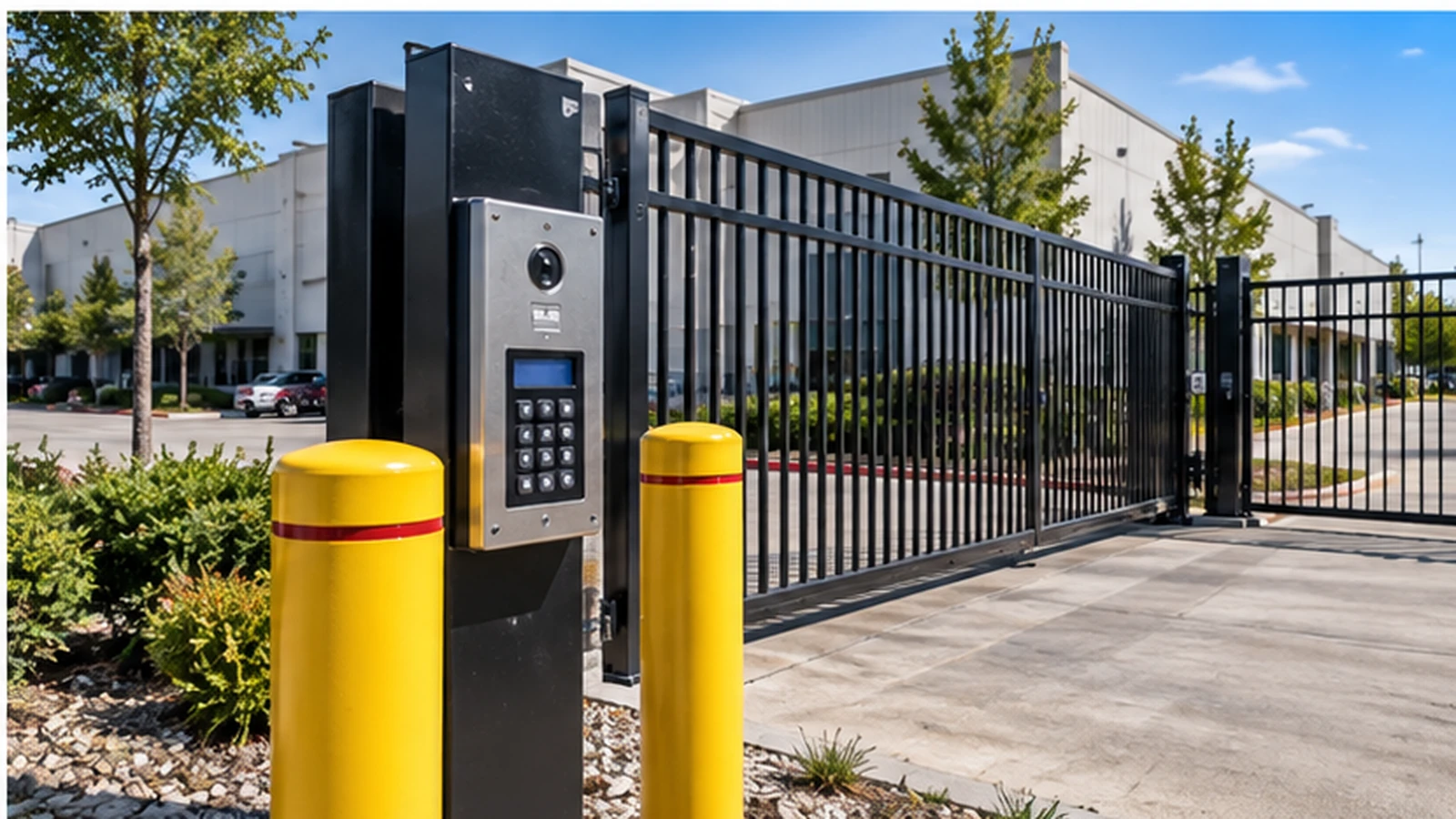 Commercial gated entrance with keypad access control
