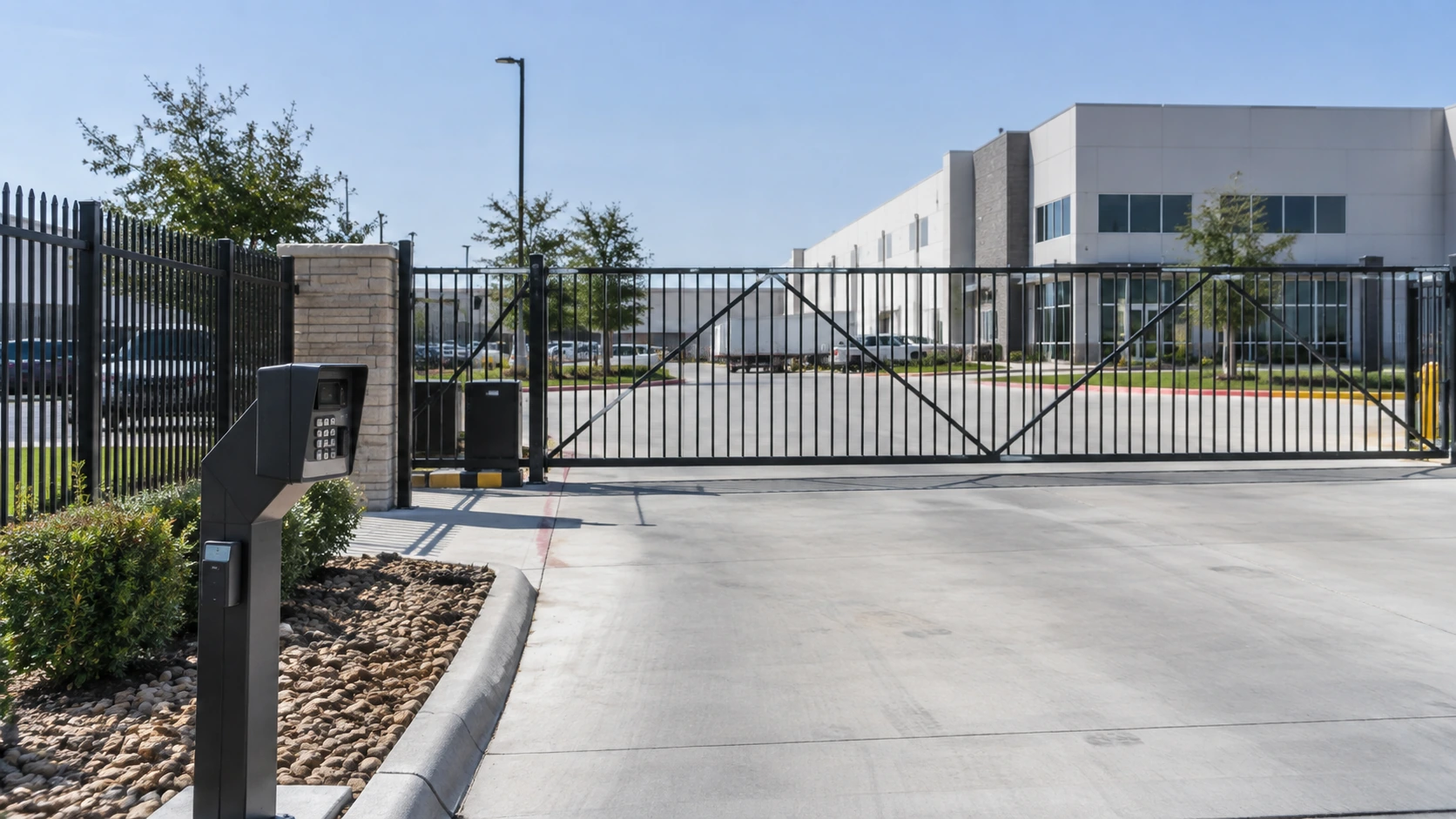 Commercial gate entrance with integrated access control