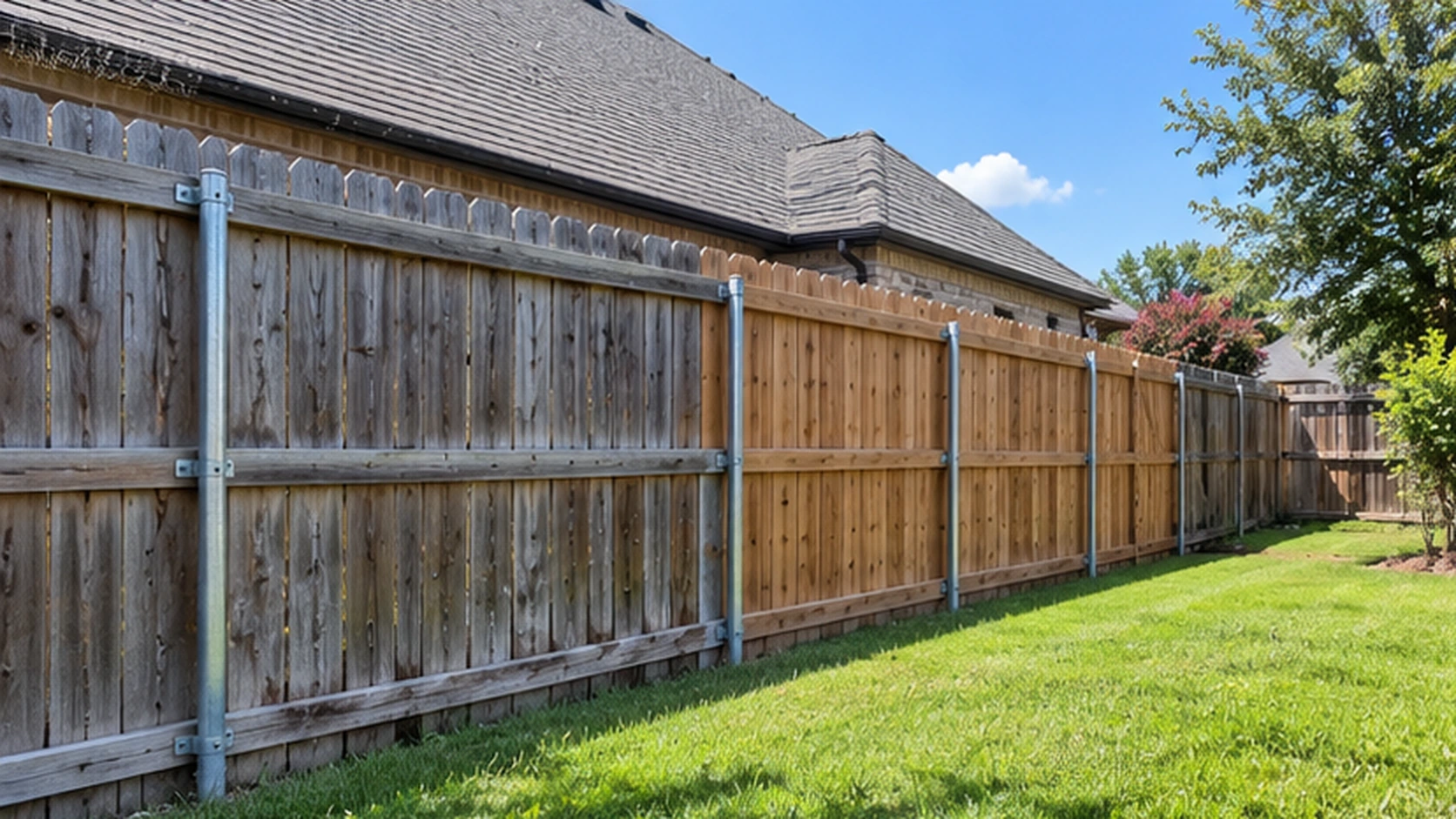 Wood fence repair at a residential property in McKinney