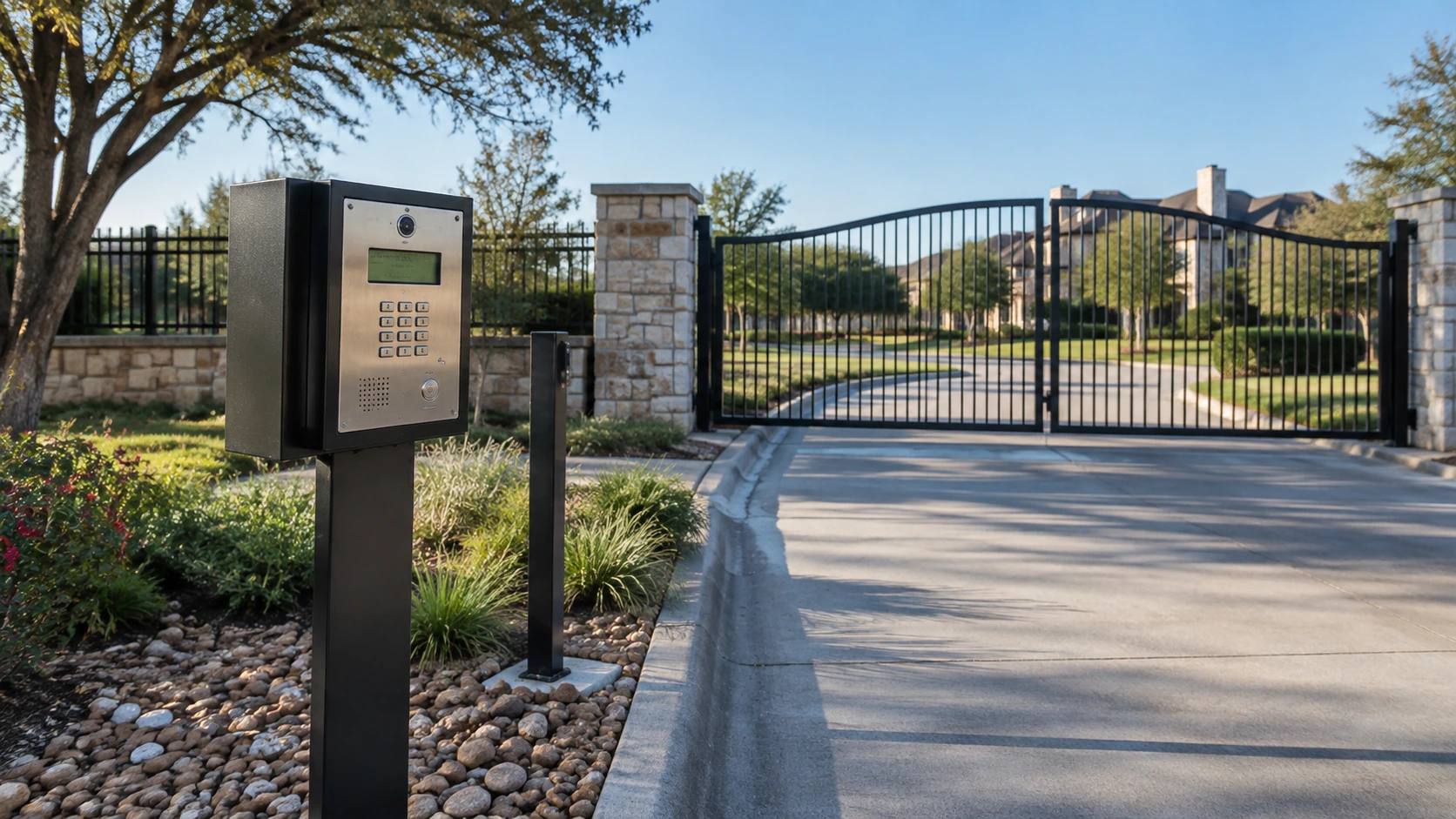Telephone entry and intercom system at a gated entrance