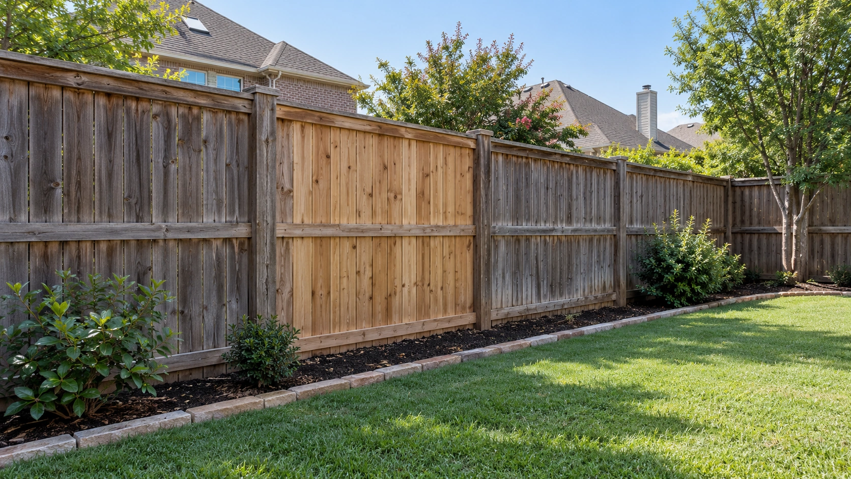 Residential wood fence post repair with reinforced post hardware