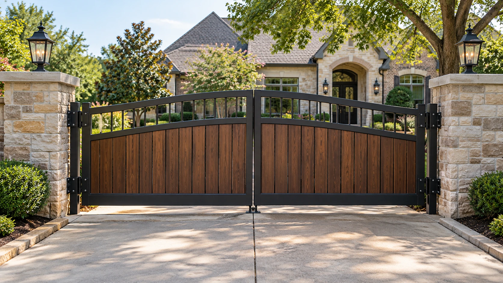 Double swing driveway gate at a residential property in Plano