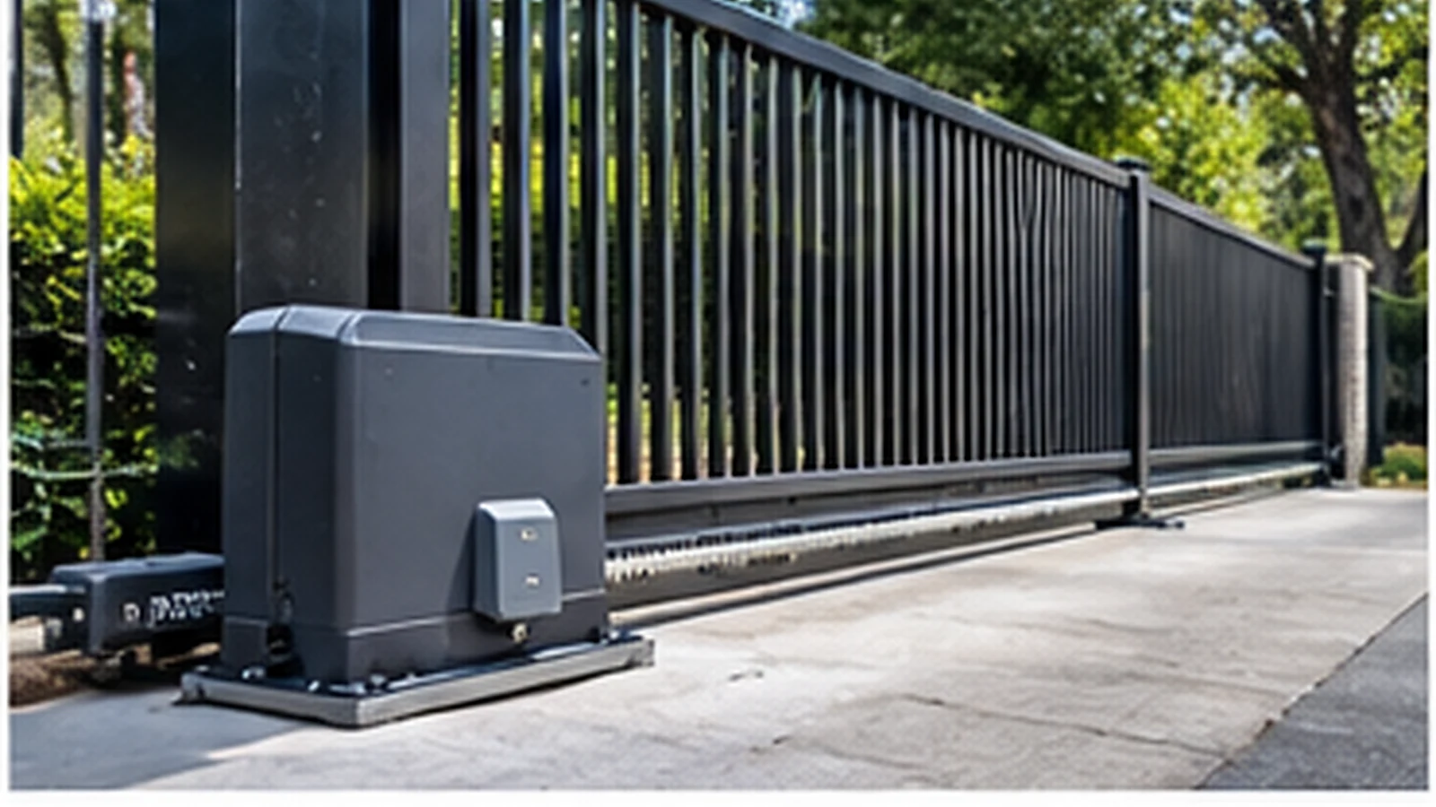 Sliding automatic gate and operator at a driveway entrance