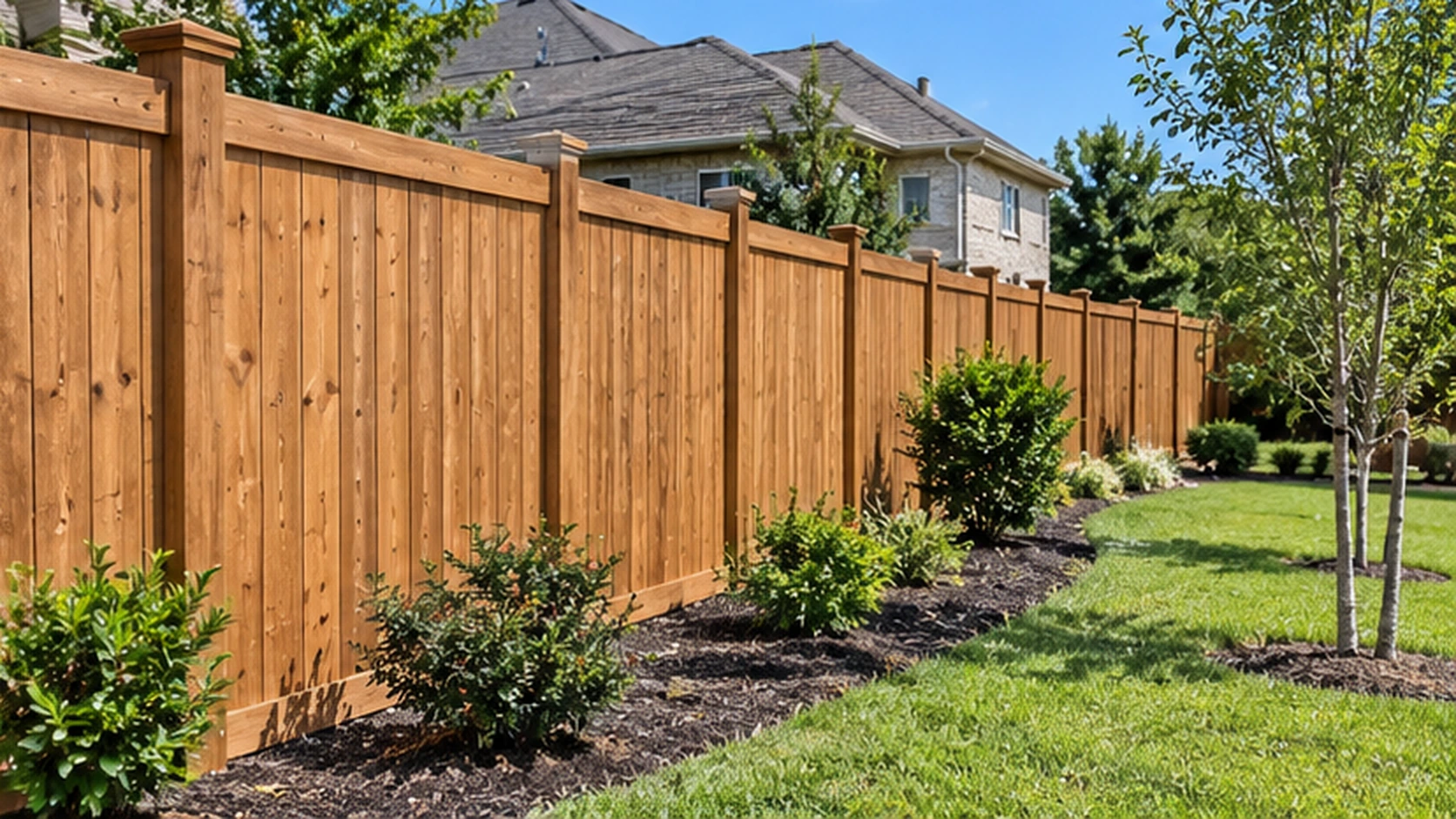 Repaired residential privacy fence in a McKinney backyard