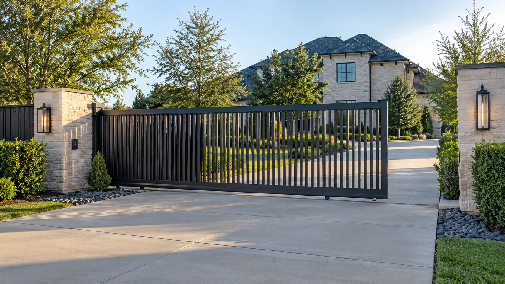 Sliding driveway gate installed at a Frisco residential entrance