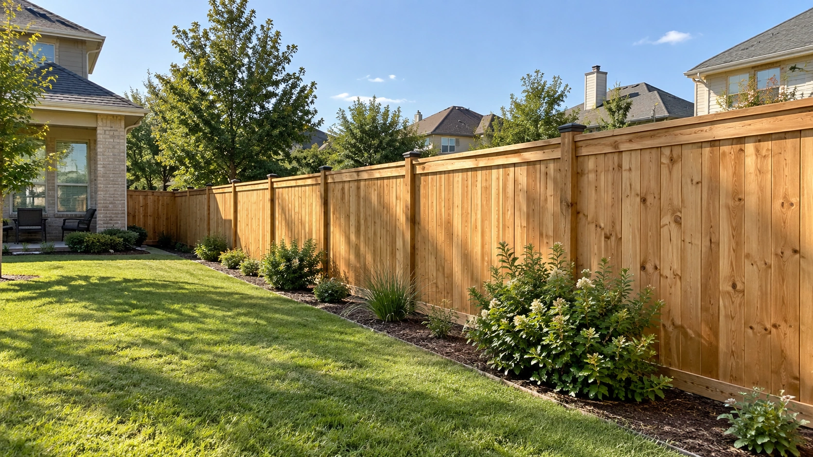 Residential wood privacy fence enclosing a McKinney backyard