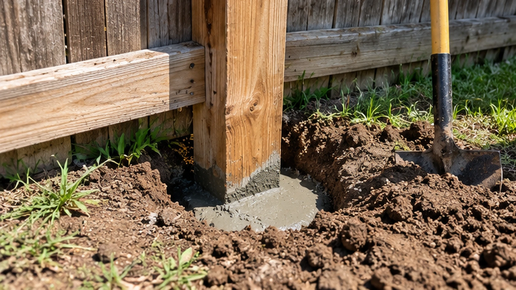 Fence post repair at a McKinney residential property
