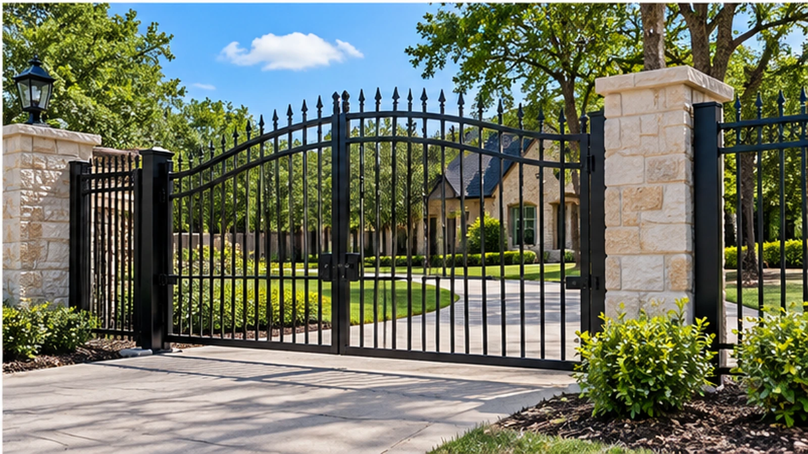Iron fence and driveway gate at a residential entrance