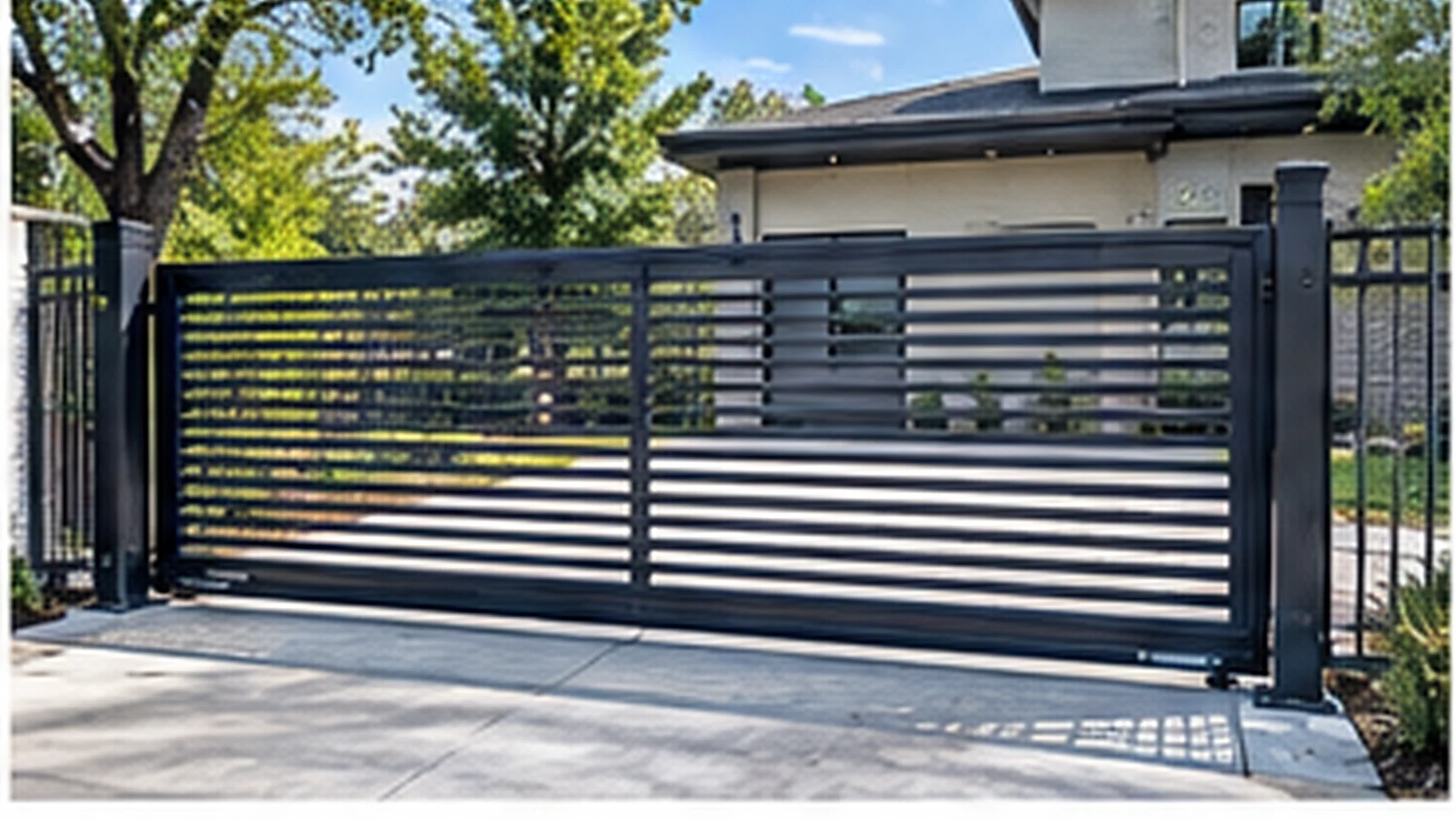 Residential sliding gate at a private driveway entrance