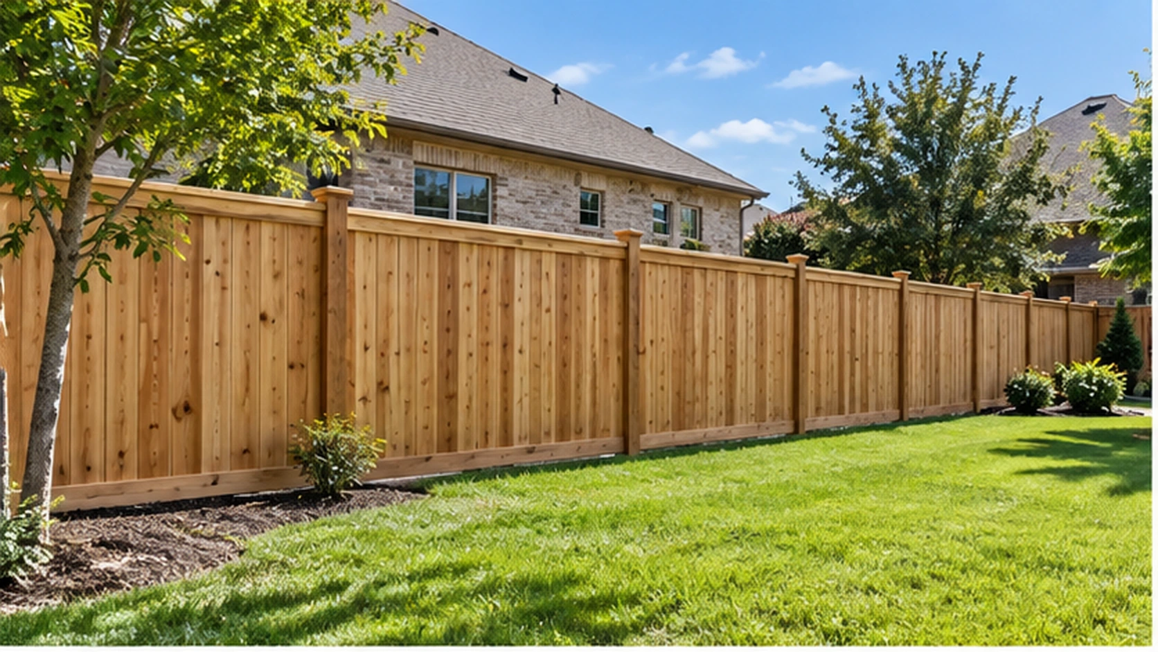 Residential wood privacy fence enclosing a Plano backyard