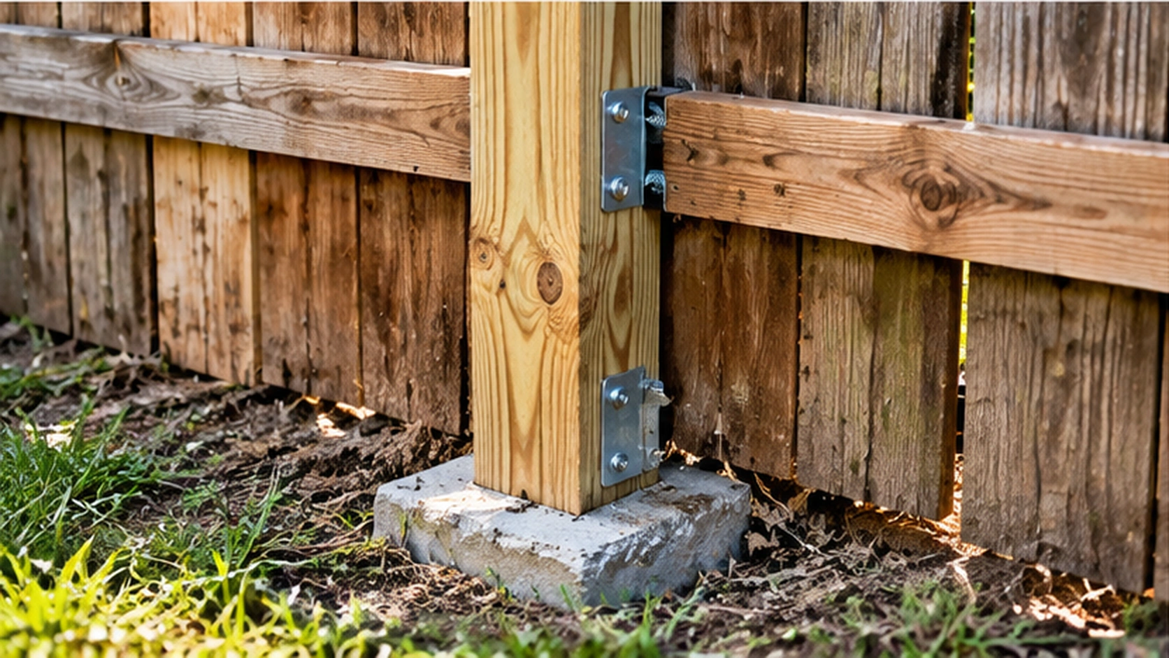 Residential fence post repair with reinforced post hardware