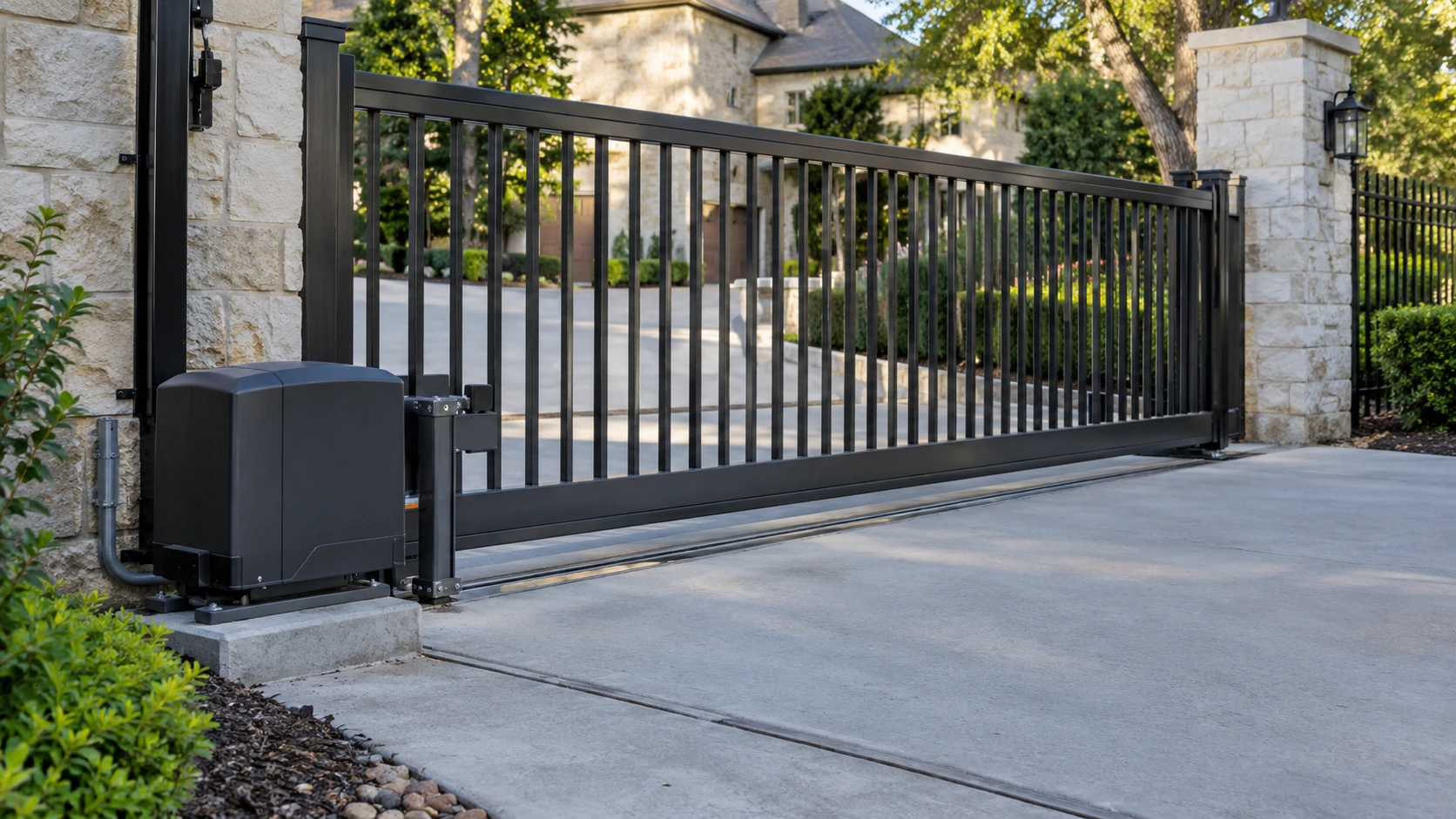Automatic sliding gate system at a residential entrance in Plano